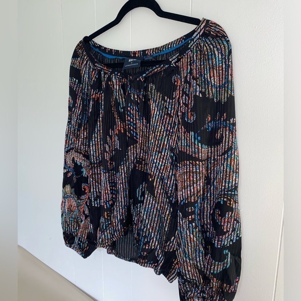 MAEVE ANTHROPOLOGIE Madeira Burnout Satin Blouse Multicolor Balloon Sleeves Sz S - Picture 4 of 10